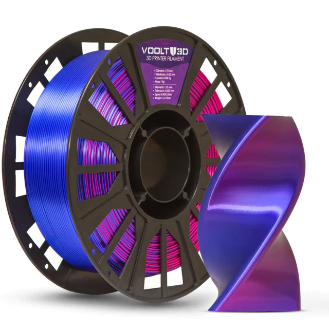 Rolo PLA Duo Color Shadow Azul Safira com Ametista V-Silk 1kg Alta Performance