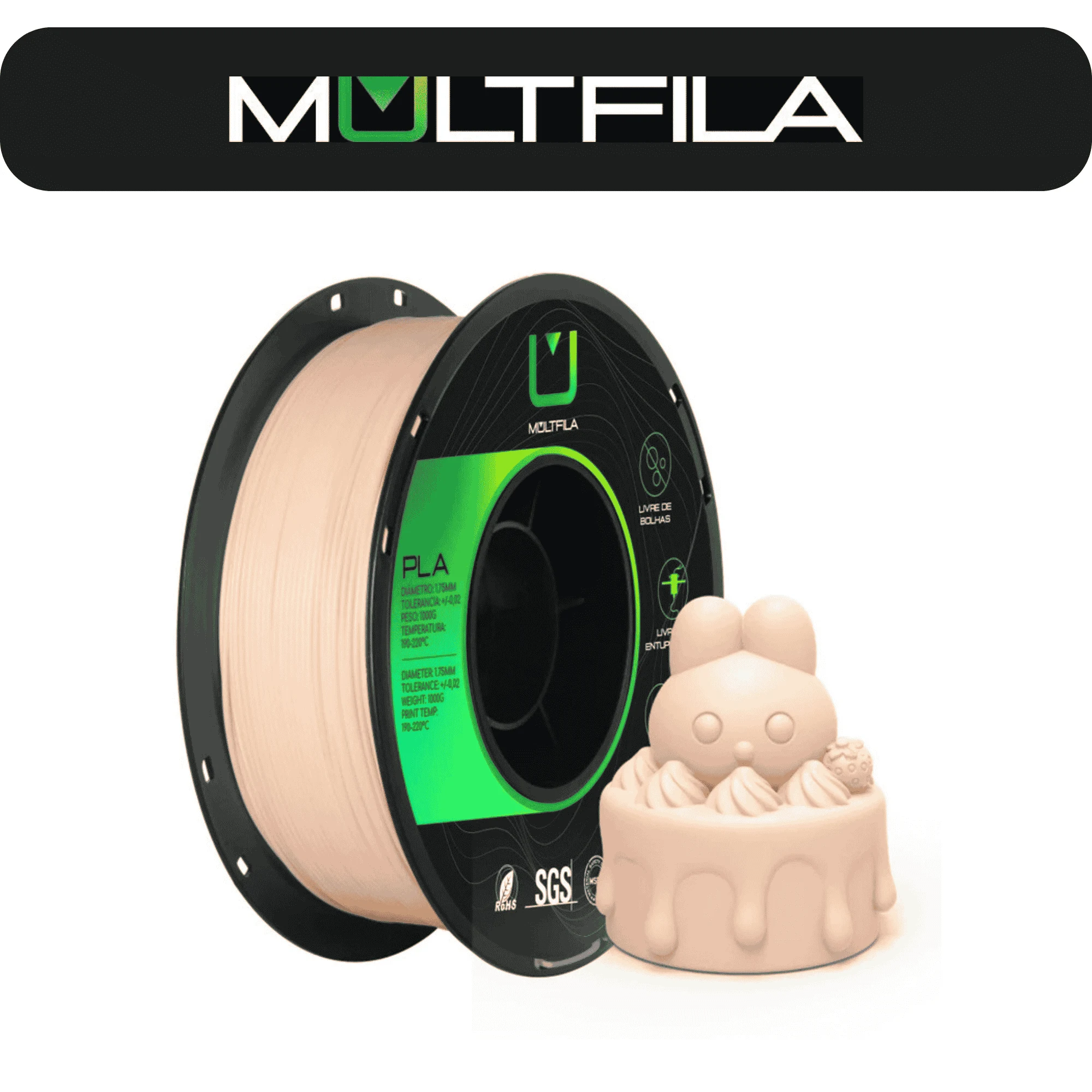 Rolo PLA Matte Bege Nude Multfila 1KG Alta Performance