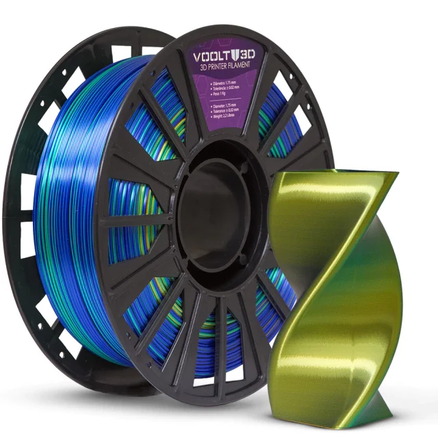 Rolo PLA Tri Azul Safira / Dourado / Verde V-Silk 1kg Alta Performance — 2