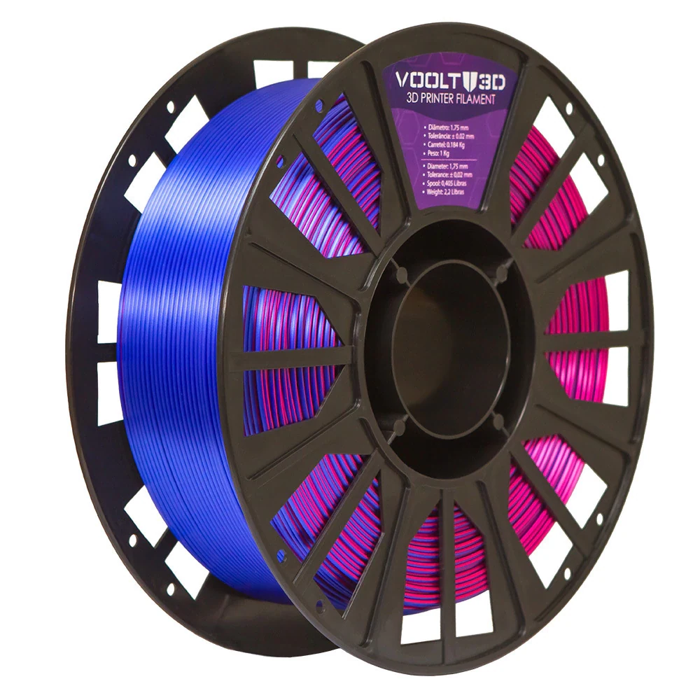 Rolo PLA Duo Color Shadow Azul Safira com Ametista V-Silk 1kg Alta Performance — 4
