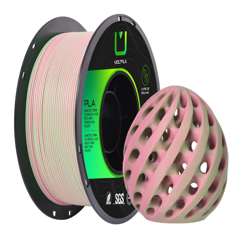 Filamento - PLA - Matte Duo Color - Rosa e Verde - Multfila - 1kg