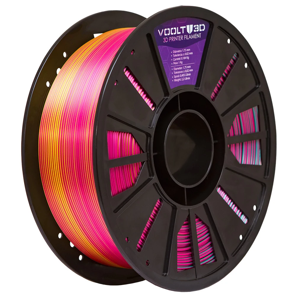 PLA Tri Color Dourado / Rosa Choque / Verde V-Silk 1kg — 3