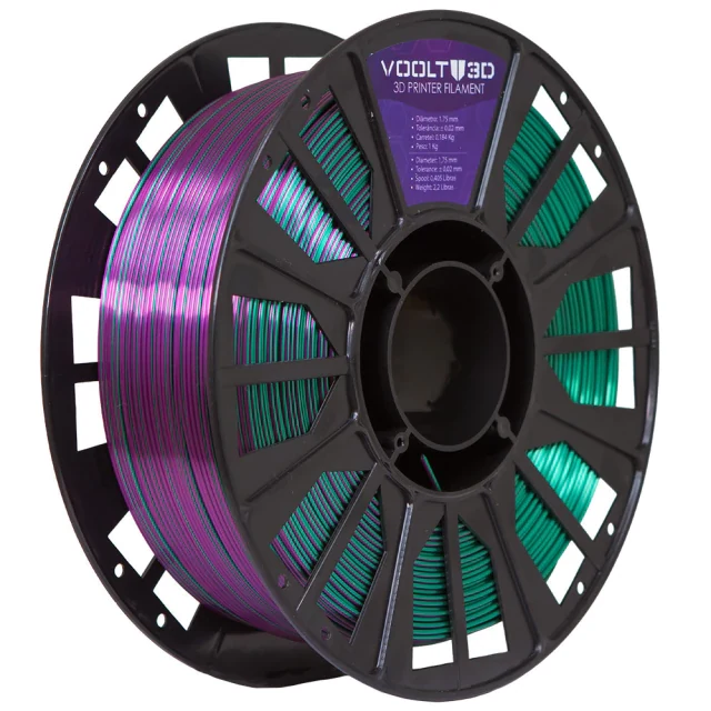 Filamento PLA Duo Color Shadow Verde com Ametista V-Silk 1kg