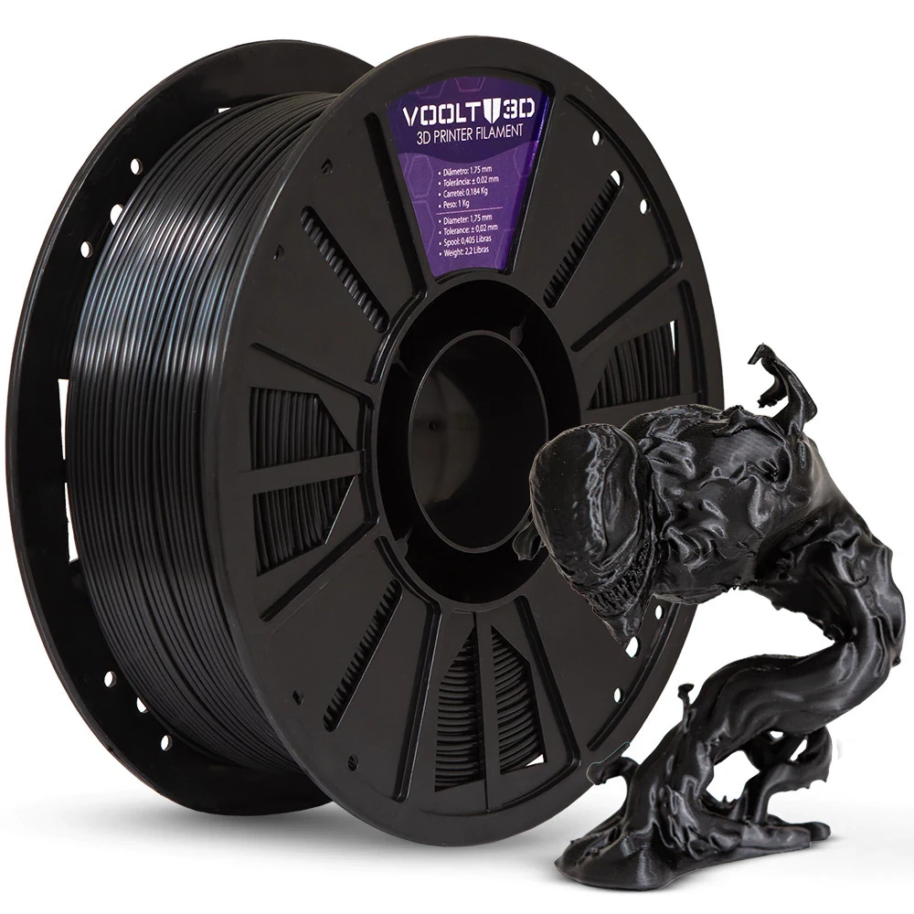 Rolo PLA Preto V-Silk 1kg Alta Performance