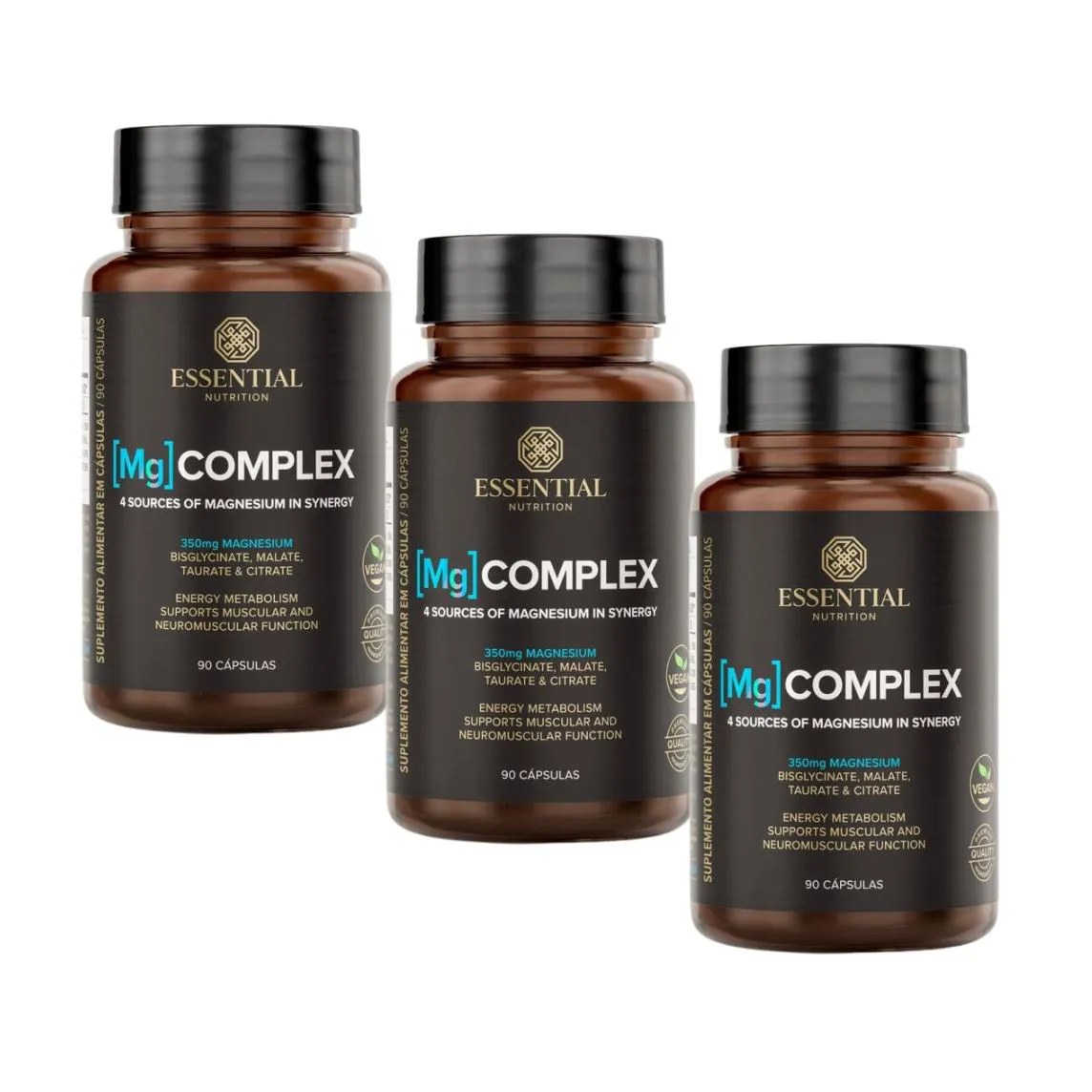 Kit 3x Mg Complex – 4 Tipos de Magnésio – 90 cápsulas – Essential Nutrition