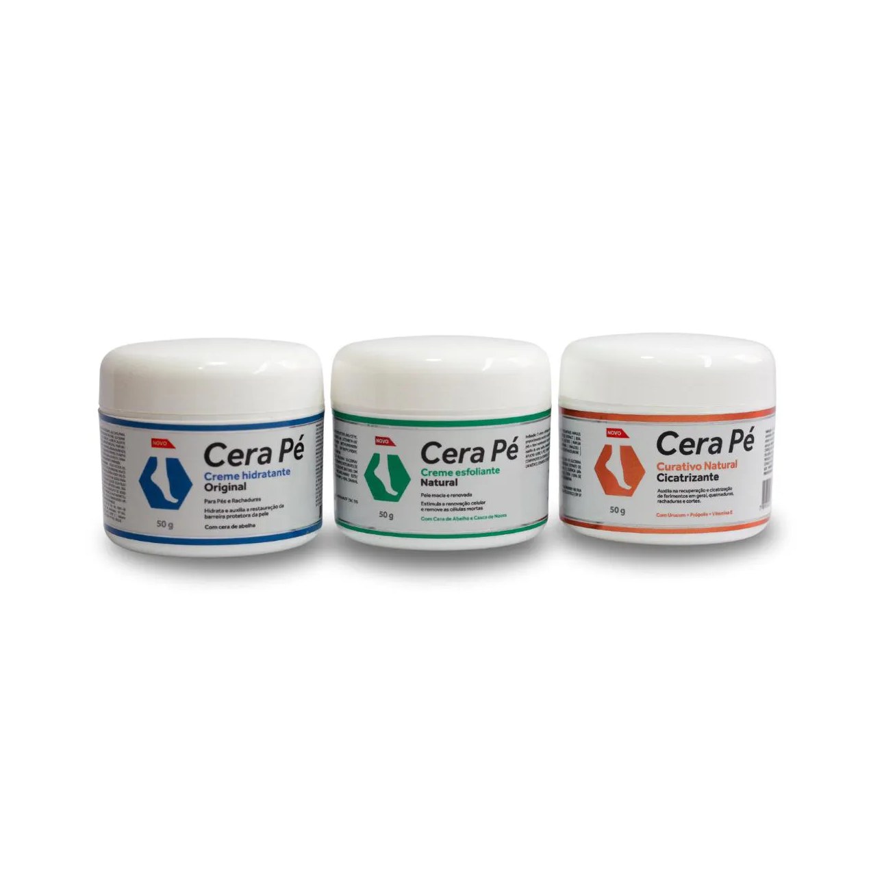 Kit Tratmento Completo Cera Pé Creme Restaurador + Esfoliante + Curativo 50g Cada