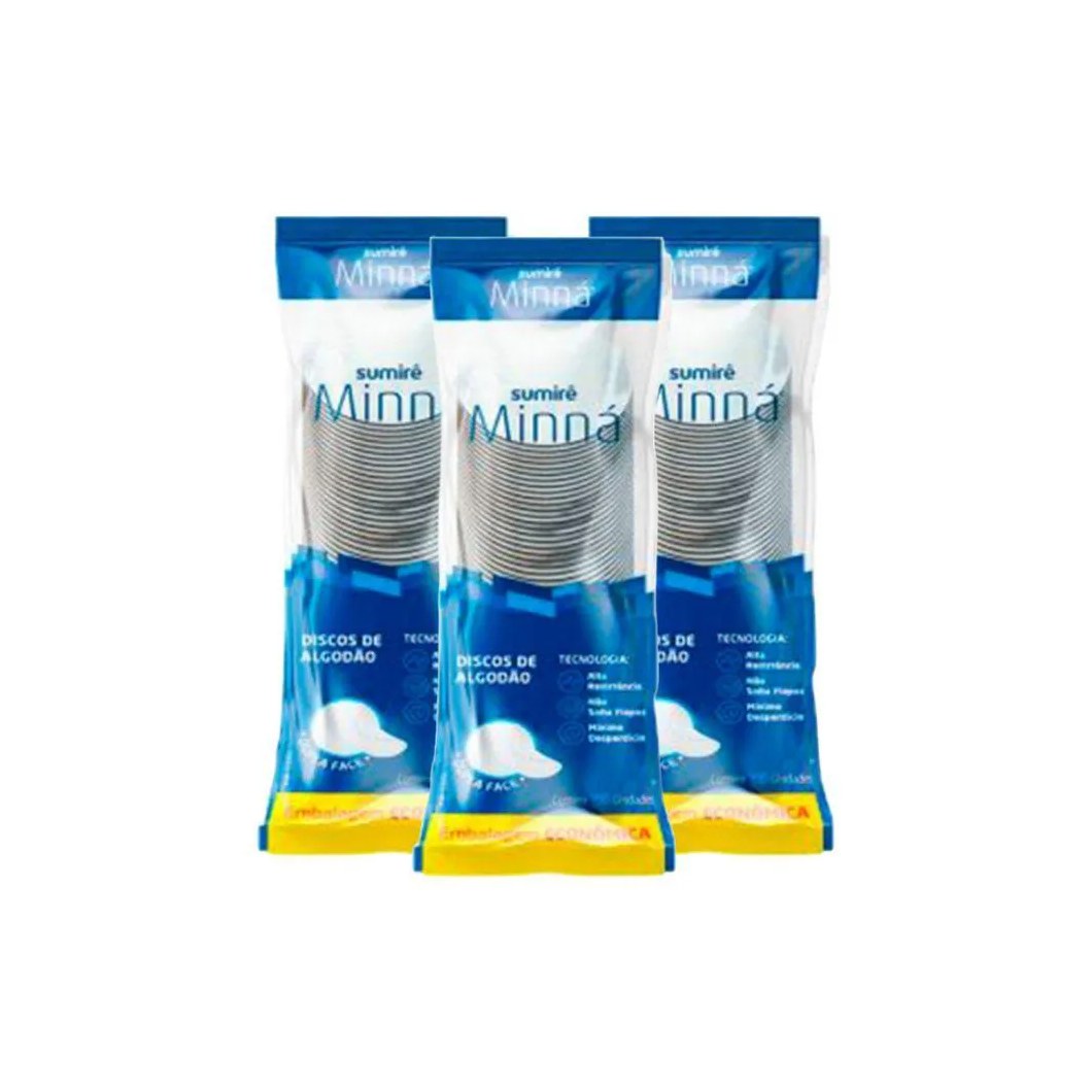 Kit Algodão Minná Discos com 100 unidades Cada (3 Unidades)