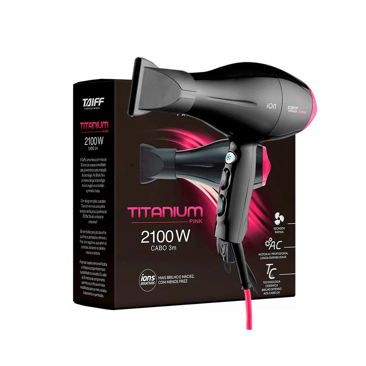 Secador Titanium Pink 2100w- 127v - Taiff Professional