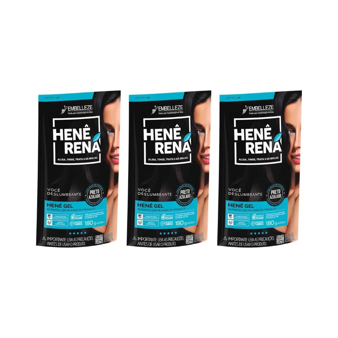 Hene Rena 180g Preto Azulado - Kit C/ 3un