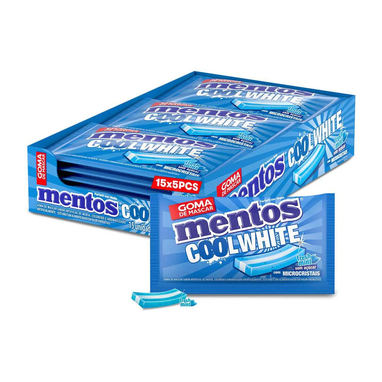Goma de Mascar Mentos Cool White Fresh Mint Sem Açúcar 8,5g