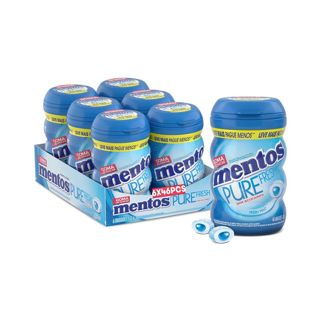 Mentos Pure Fresh Chiclete Sem Açúcar Sabor Fresh Mint com 46 unidades