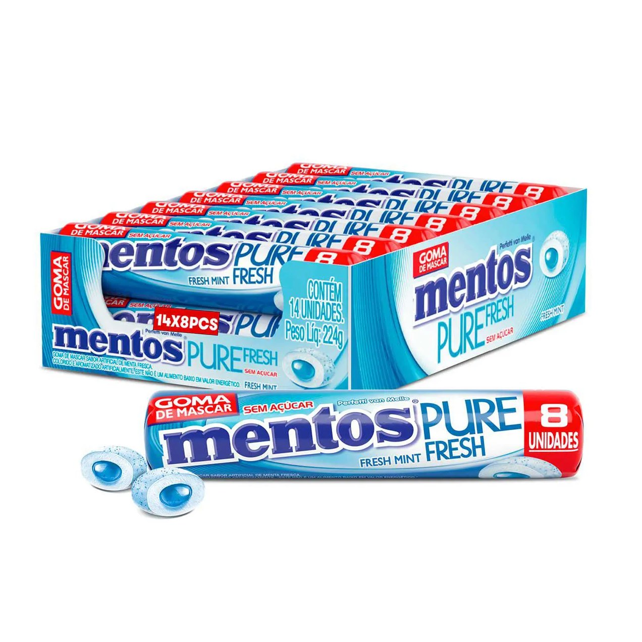 Mentos Pure Fresh Chiclete Sem Açúcar Sabor Fresh Mint com 8 unidades