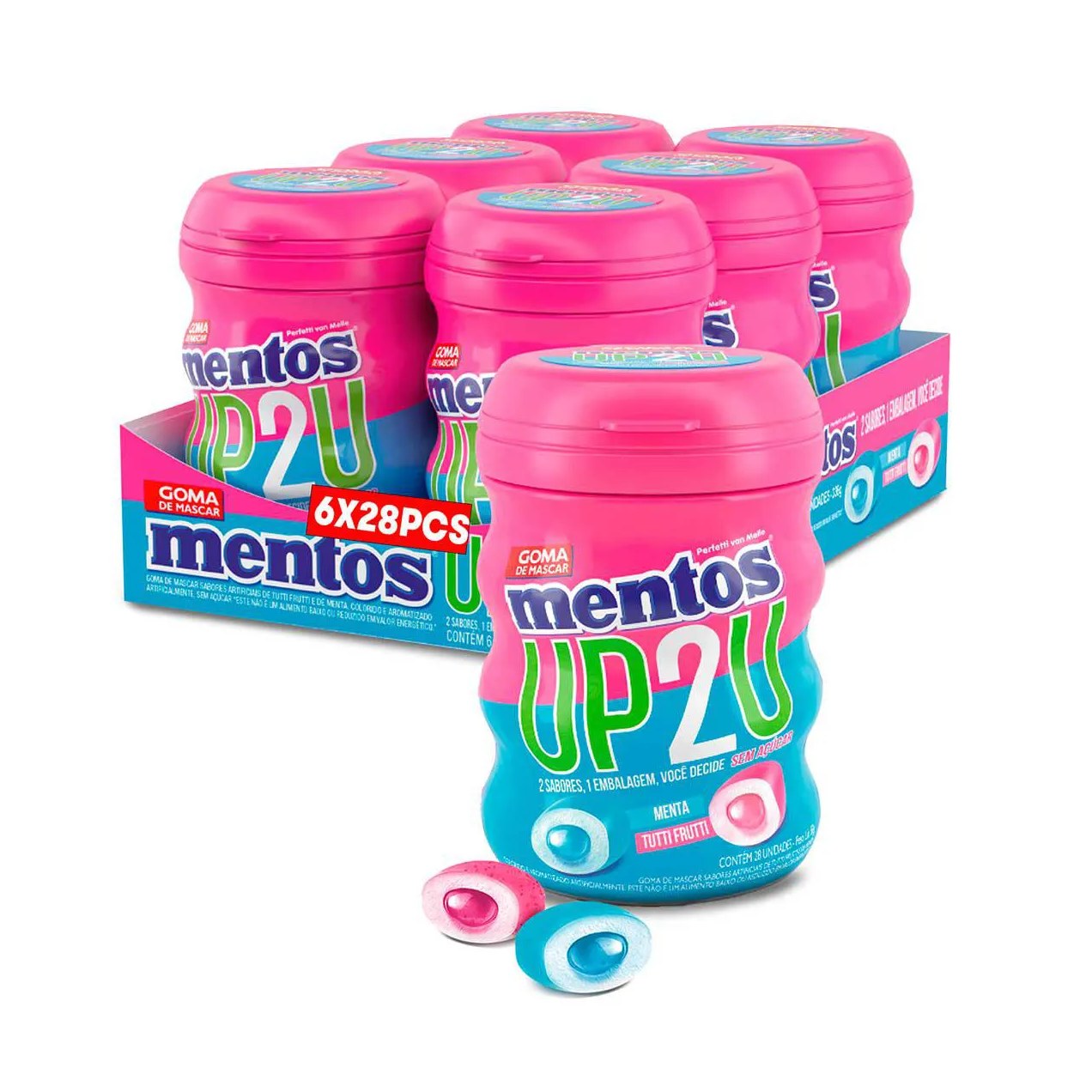 Mentos Up2U Chiclete Sem Açúcar Sabor Menta e Tutti-Frutti com 28 unidades
