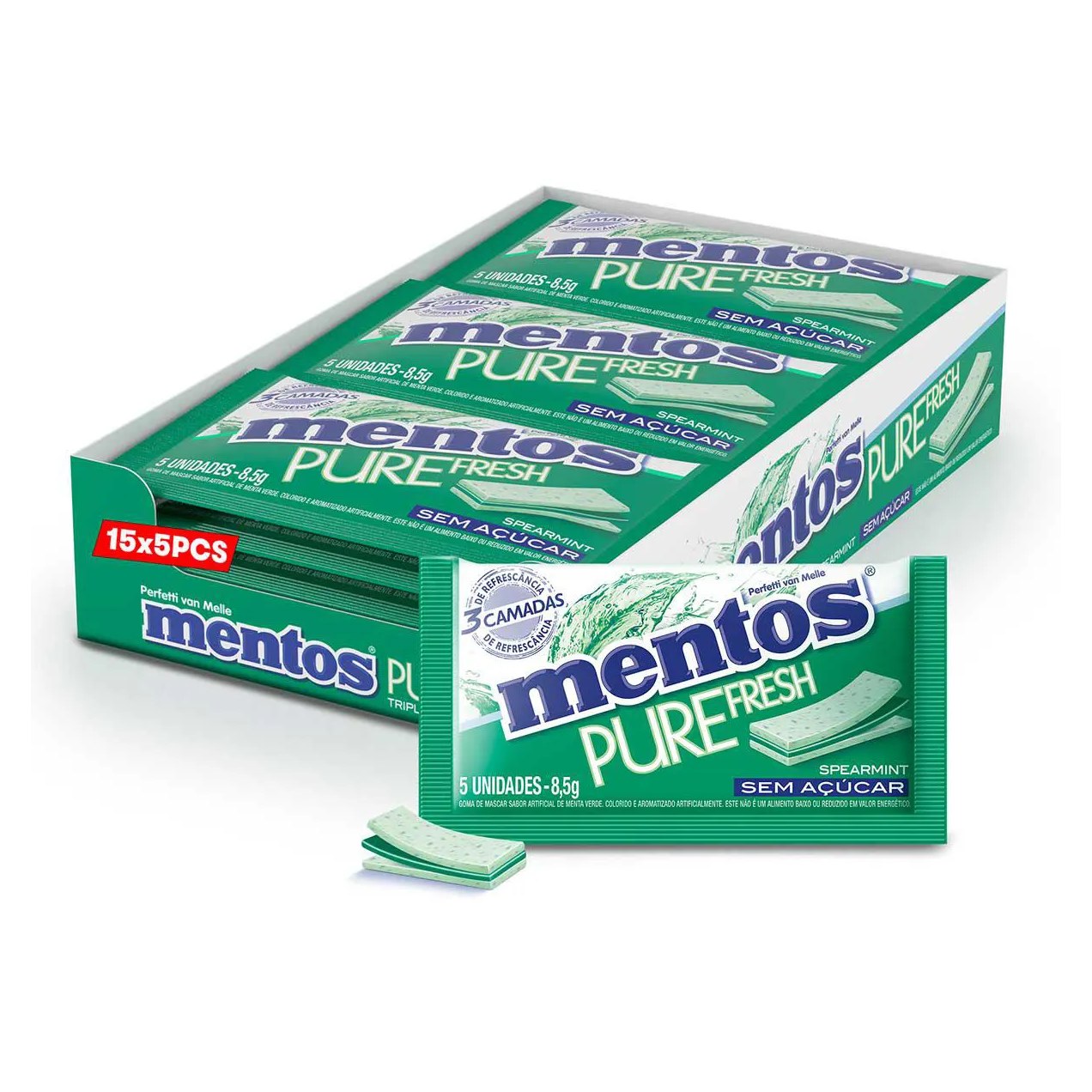 Mentos Pure Fresh Chiclete Sem Açúcar Sabor Spearmint com 5 unidades