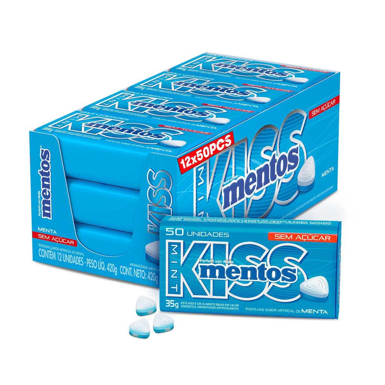 Bala Kiss Mentos Sabor Menta Sem Açúcar 50 unidades