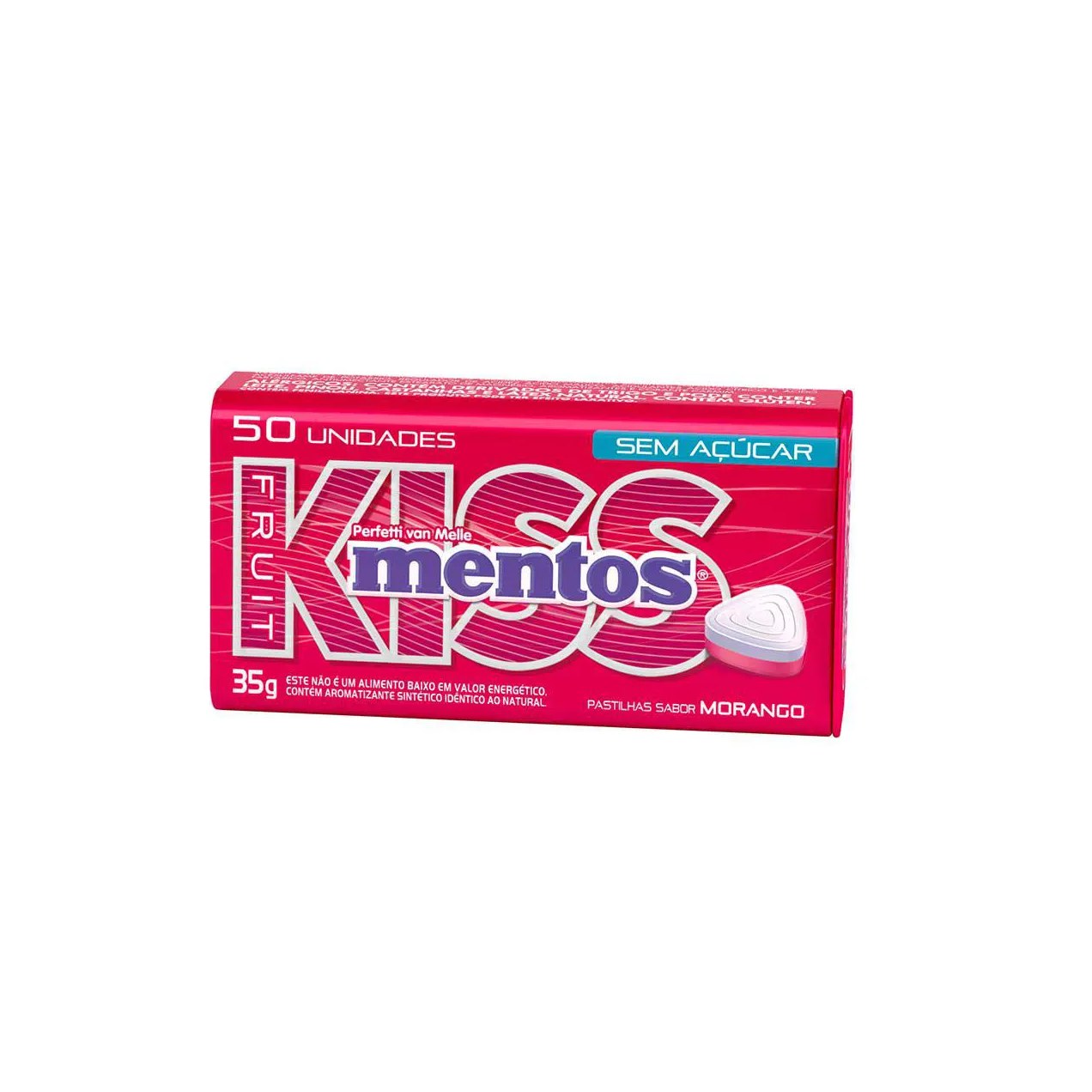 Bala Kiss Mentos Sabor Morango Sem Açúcar 50 unidades