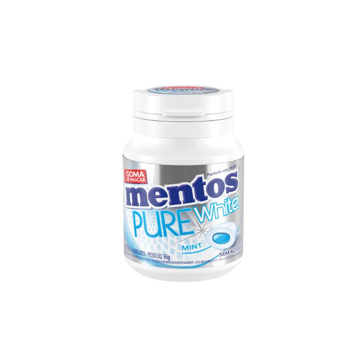 Mentos Pure White Chiclete Sem Açúcar Sabor Menta com 28 unidades