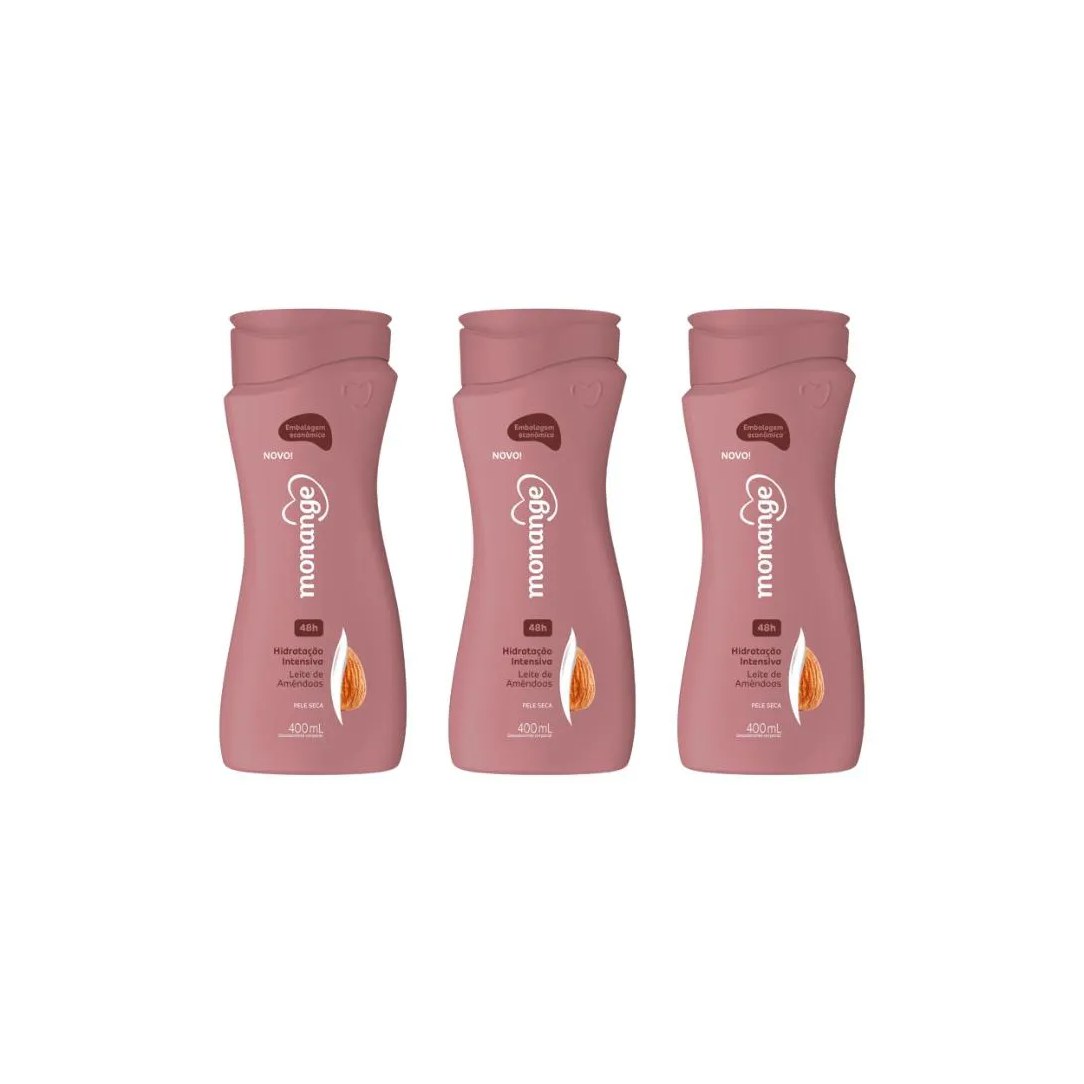 Hidratante Corporal Monange 400ml Leite Amendoas-Kit C/3un