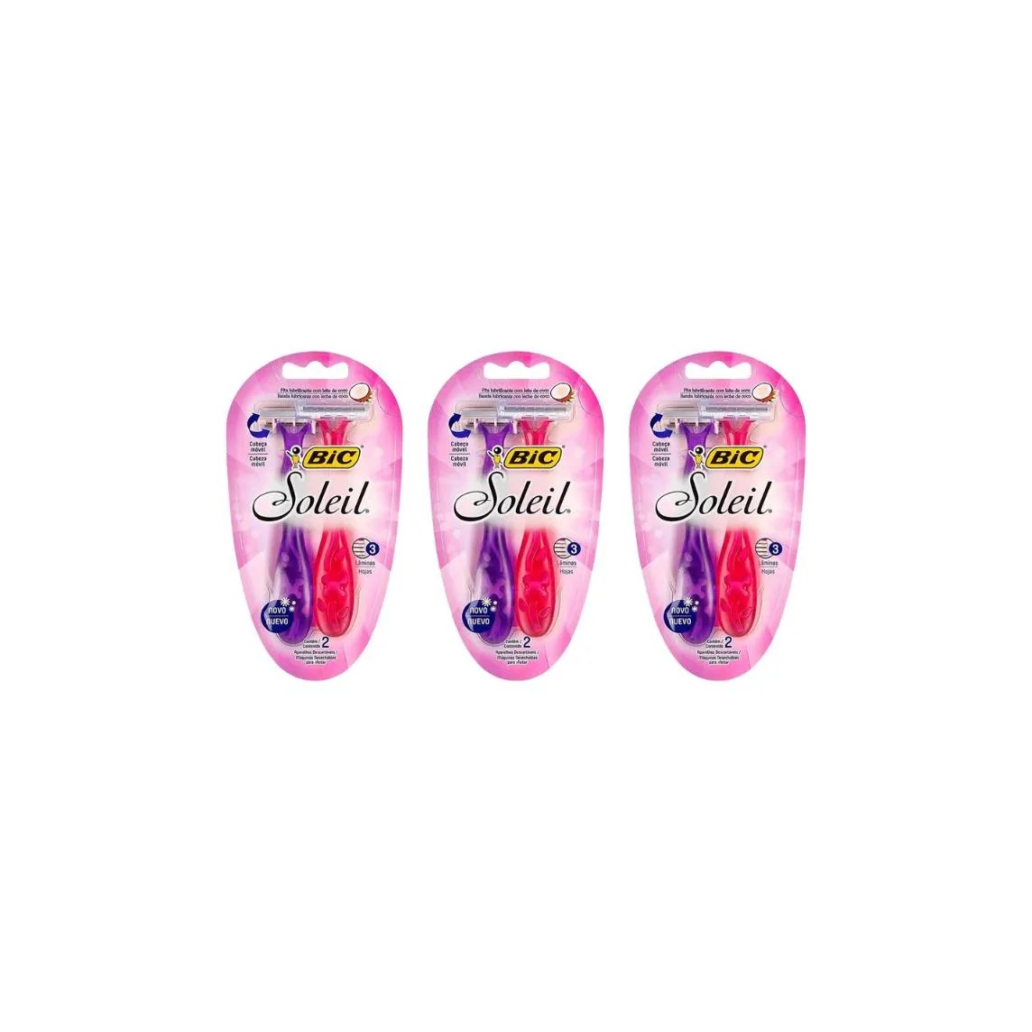 Aparelho de Barbear Bic Soleil Com 2 Rosa /Roxo - Kit C/3un