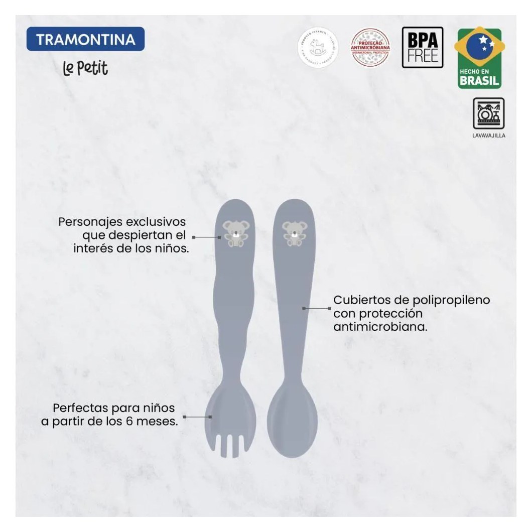 Jogo De Tralheres Infantil Tramontina Le Petit Cinza 02Pçs