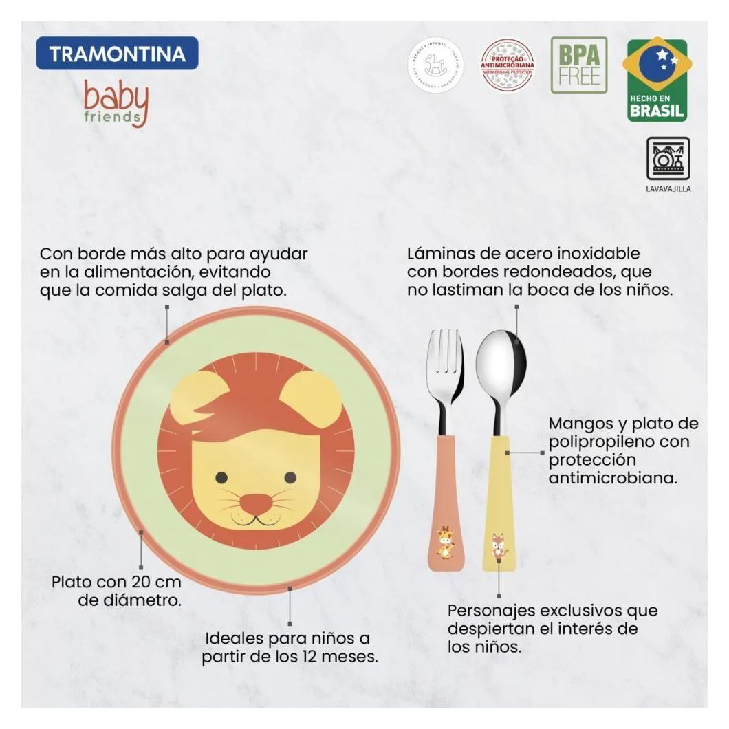 Jogo Infantil Tramontina Baby Friends Colorido 03 Peças