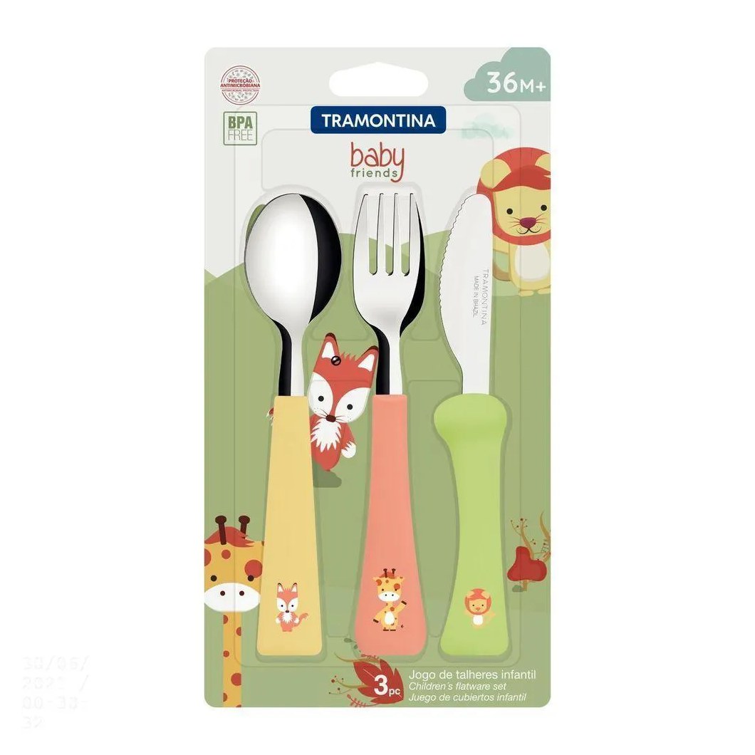 Jogo De Talheres Infantil Baby Friends Com Lâminas De Aço Inox E Cabos De Polipropileno C