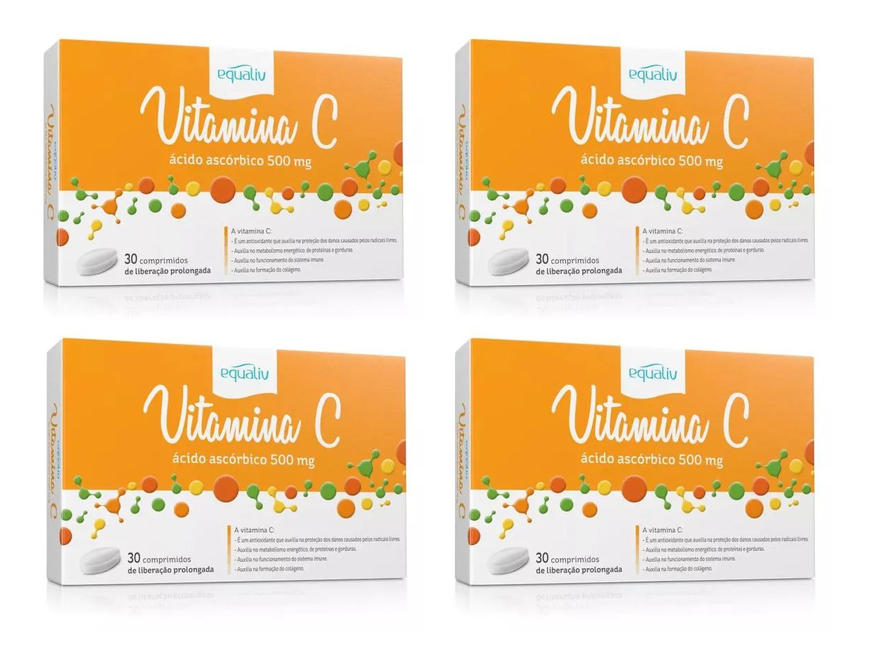 Kit 4 Vitamina C Ácido Ascórbico Equaliv 500mg com 30comps