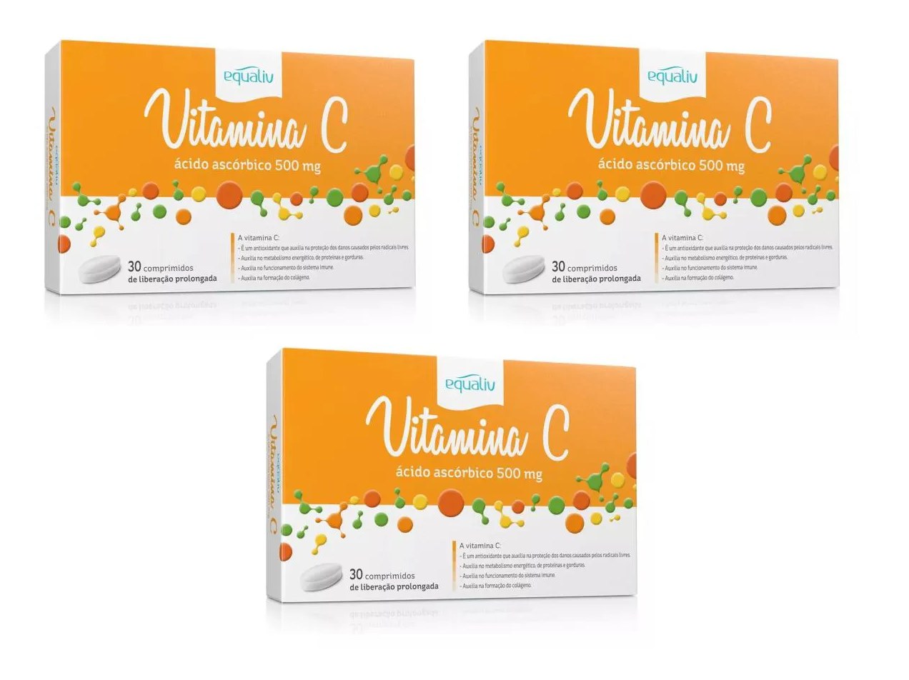 Kit 3 Vitamina C Ácido Ascórbico Equaliv 500mg com 30comps