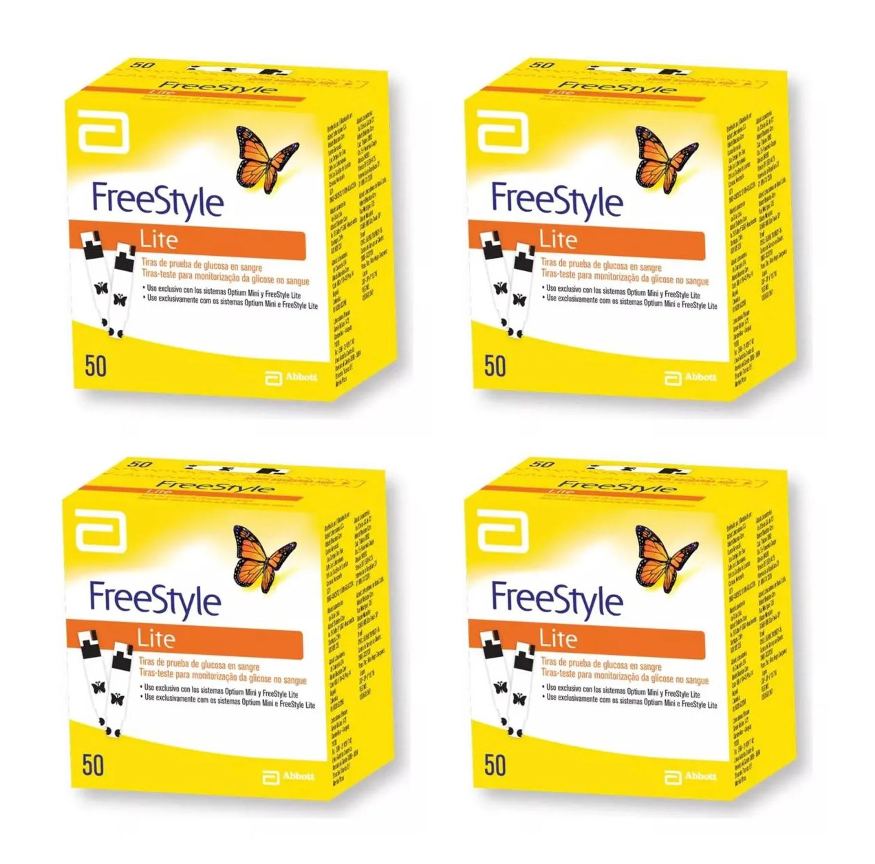 Kit 4 Tiras Glicemia Glicose P/ Diabete Freestyle Lite 50un