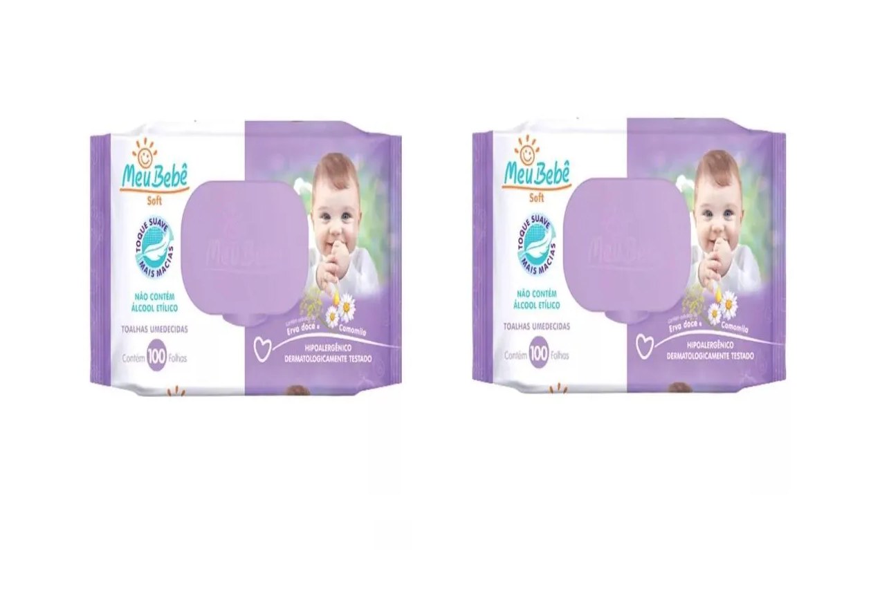 Kit 2 Lenço Umedecido Meu Bebê Soft Hipoalergênico 100un