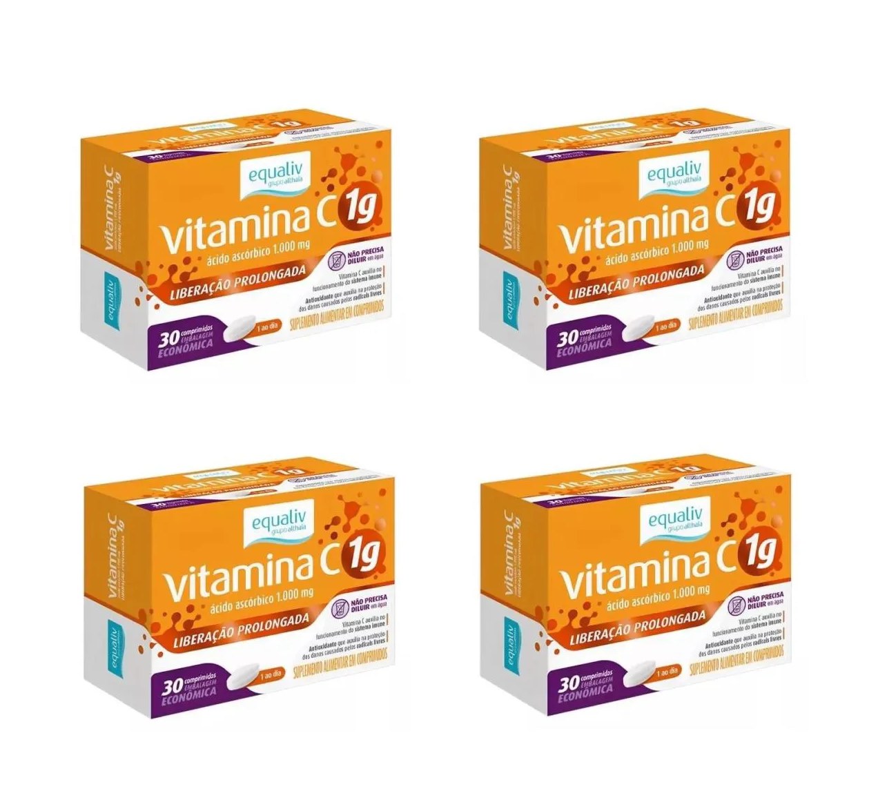 Kit 4 Vitamina C Ácido Ascórbico Equaliv 1g 30comps