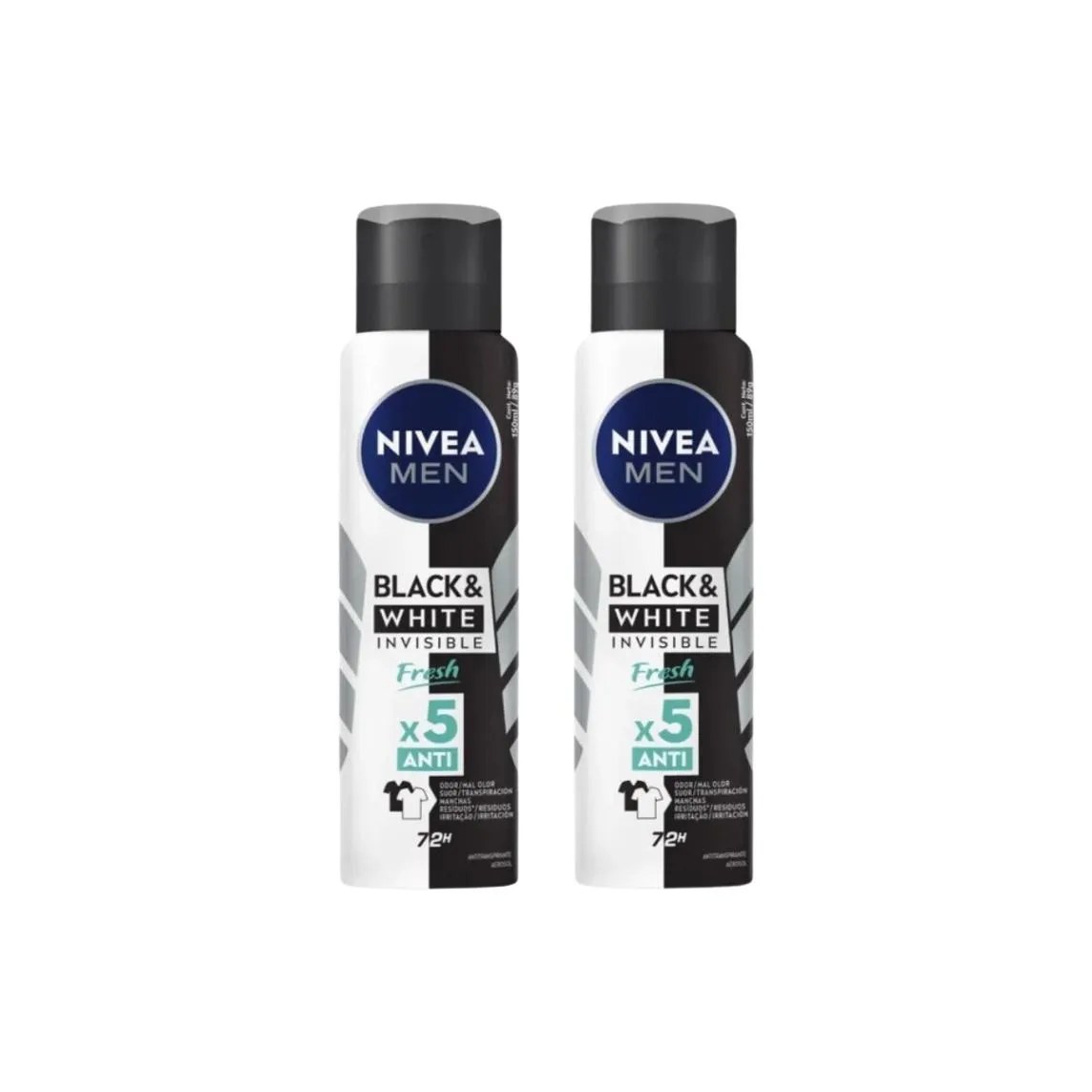 Desod Aero Nivea 150ml Masc Black White Invisi Fresh - 2un