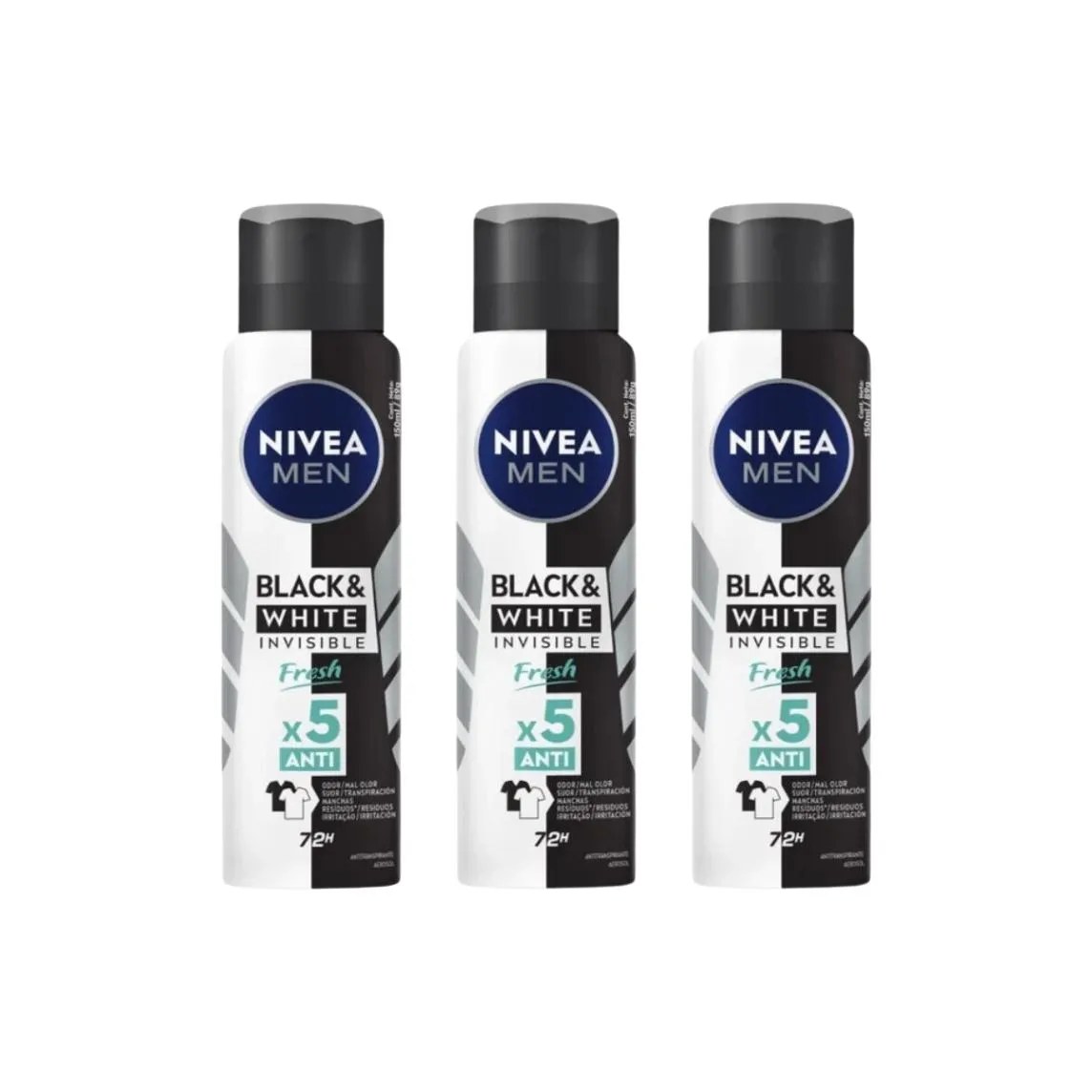 Desod Aero Nivea 150ml Masc Black White Invisi Fresh - 3un