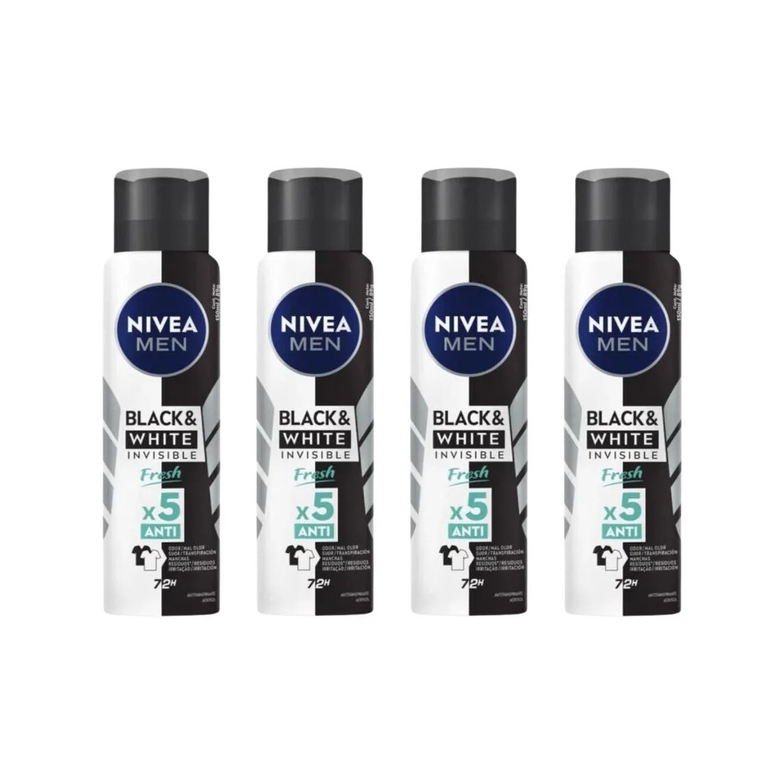 Desod Aero Nivea 150ml Masc Black White Invisi Fresh - 4un