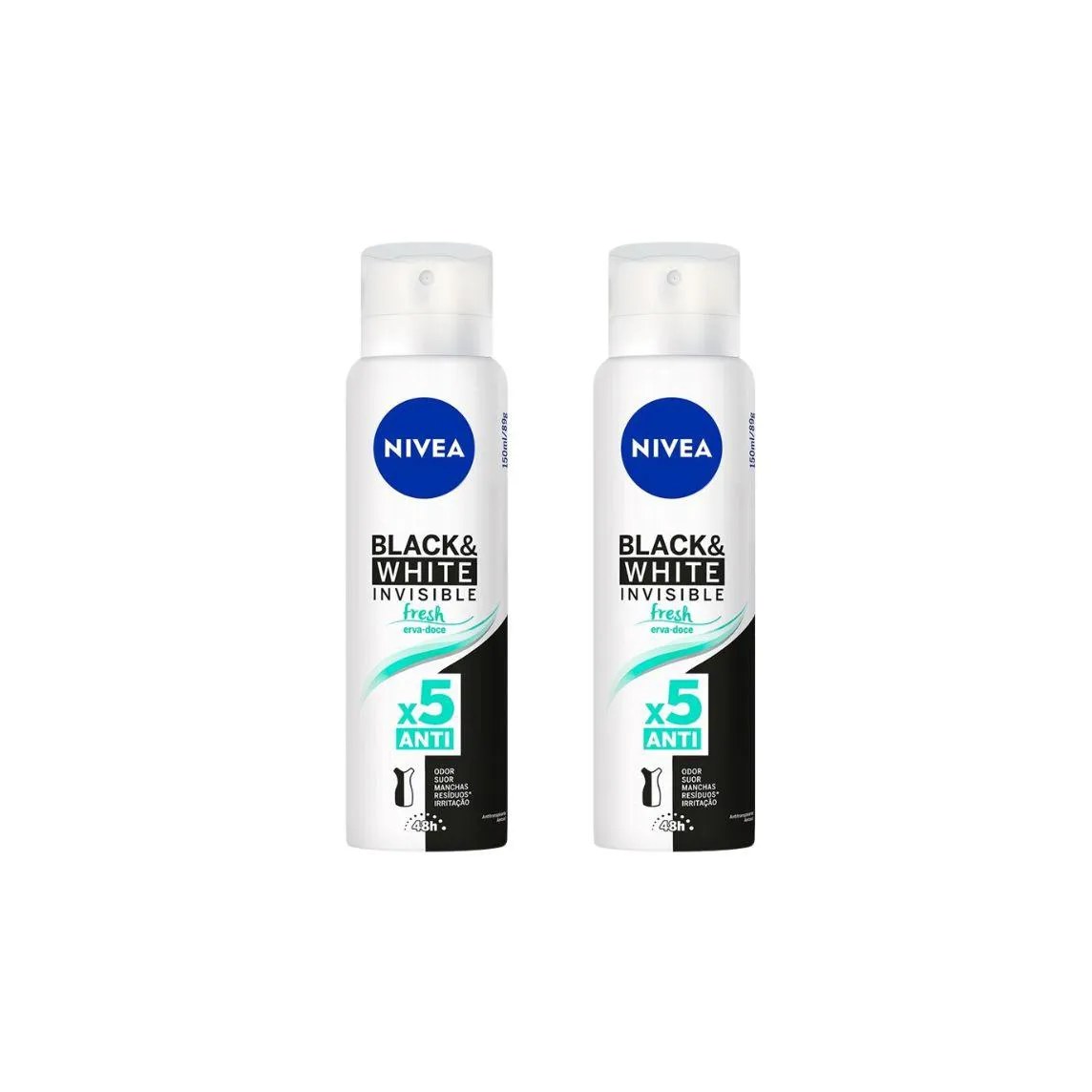 Desodorante Nivea 150ml Inv Black White Fresh Erva Do-kit2un