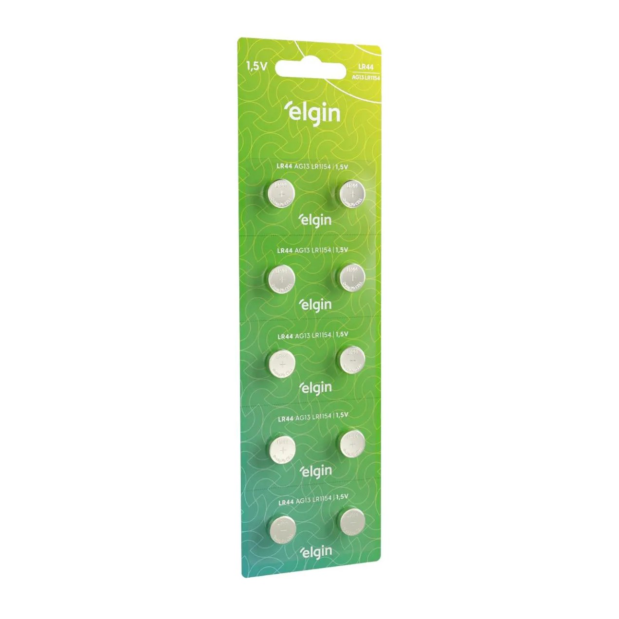 10 Baterias Pilhas Alcalina Lr44 1,5v Blister Cartela Elgin