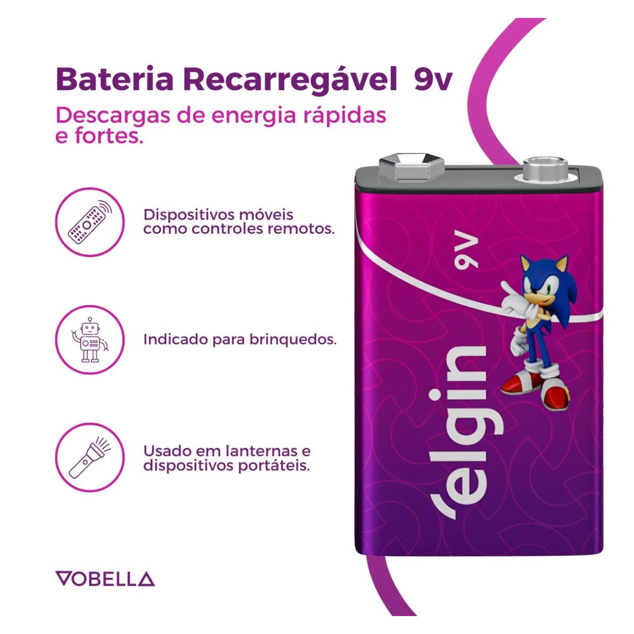 Bateria Recarregável 250mah 9v Sensor Controle Elgin
