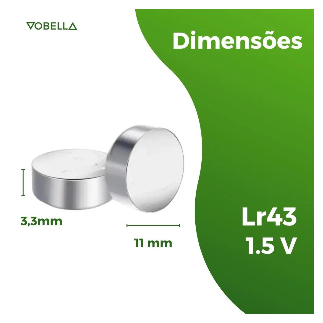 10 Baterias Pilha Botão Lr43 1,5V Ag12 1 Cartela Elgin