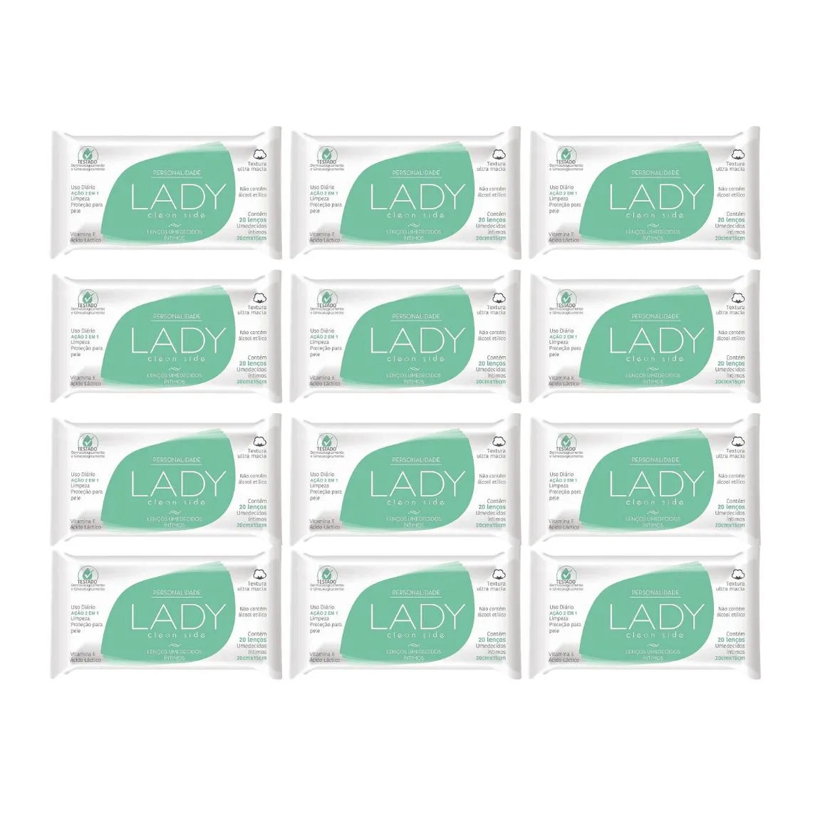 Kit com 12 Lenço Íntimos Clean Side com 20 Lenços – Lady