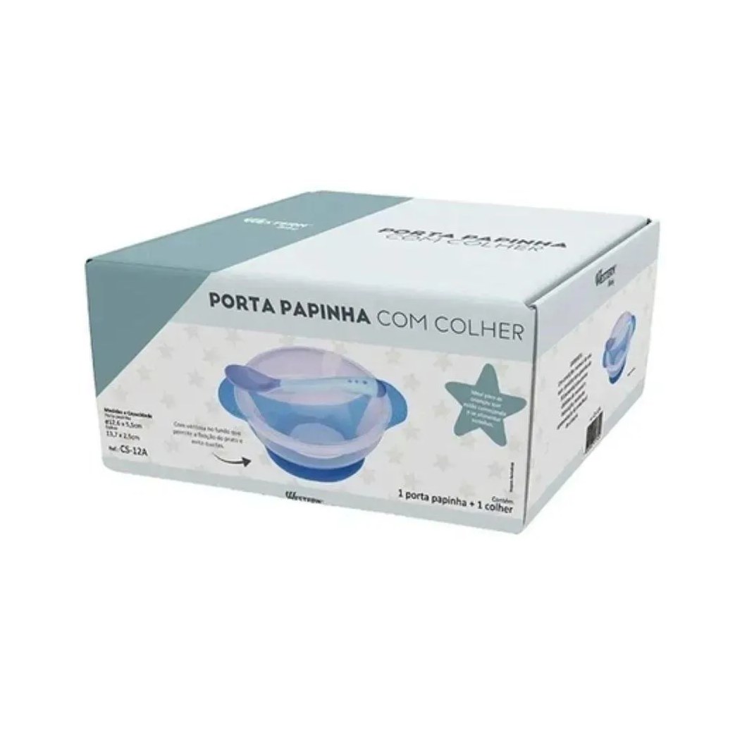 Prato Infantil Com Ventosa Colher 350Ml Azul - Western Baby