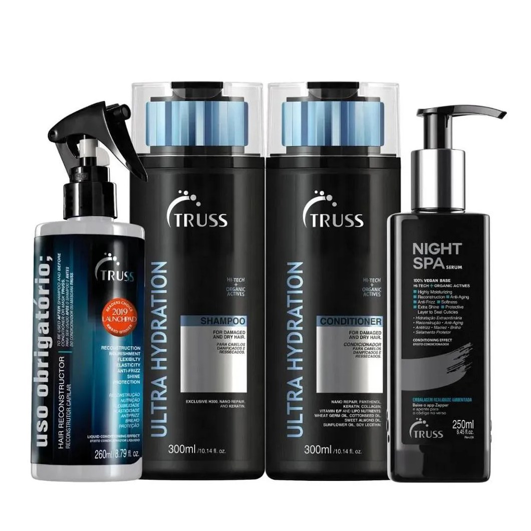 Kit Truss Ultra Hydration Shampoo 300ml + Condicionador 300ml + Night Spa 250ml + Uso Obrigatório 260ml