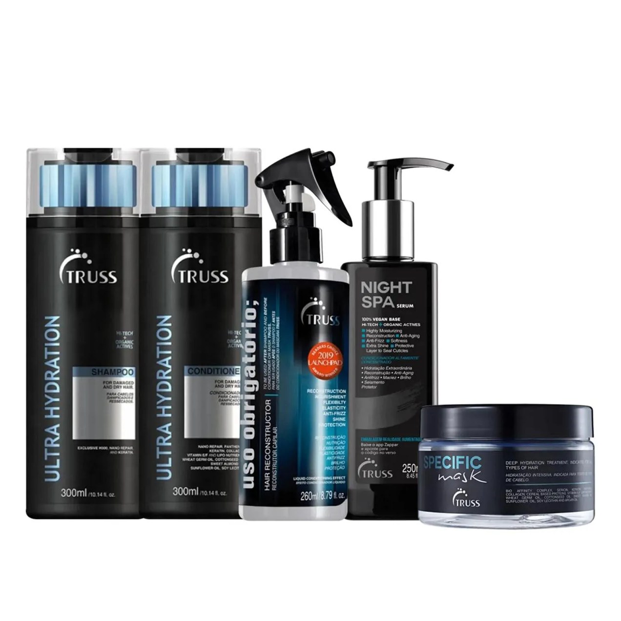 Kit Truss Ultra Hydration Shampoo E Condicionador + Mask Specific + Night Spa + Uso Obrigatório (5 Produtos)