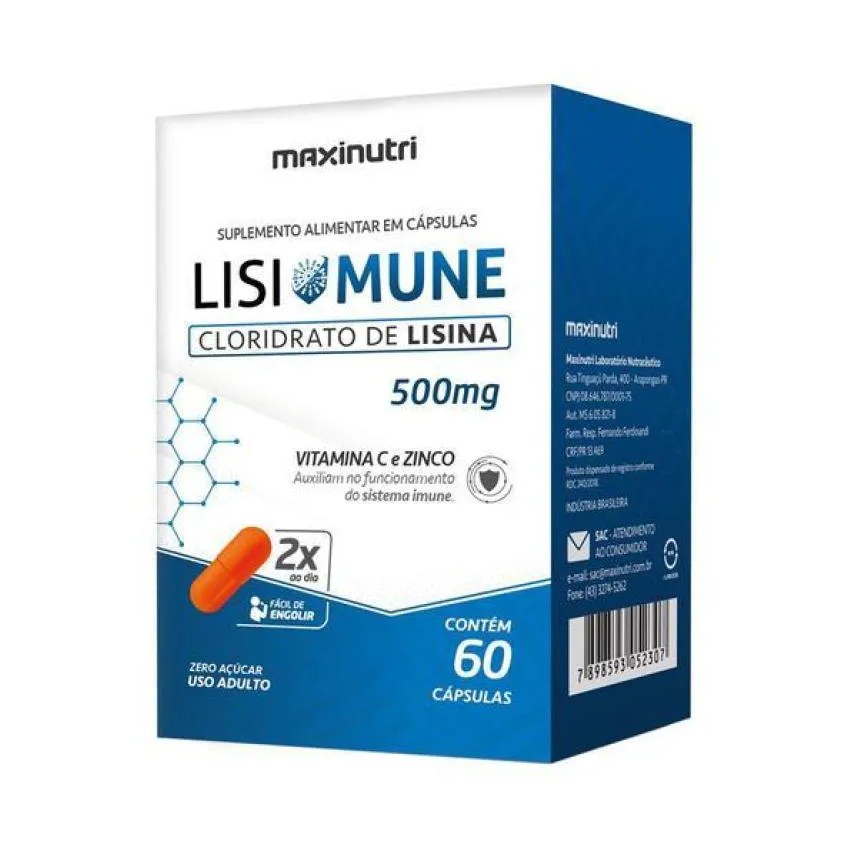 Lisimune Lisina Vitamina C Zinco 60 Cápsulas