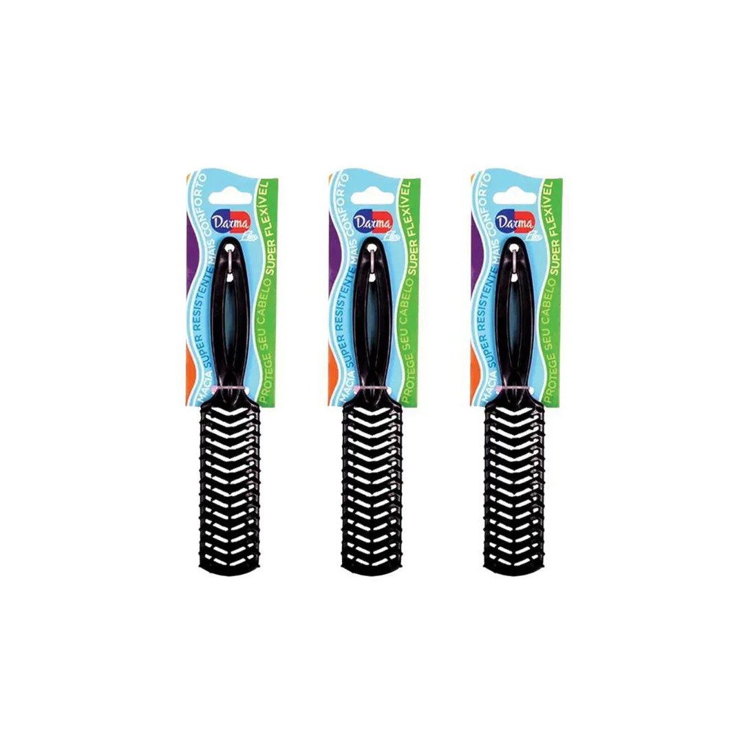 Escova de Cabelo Darma Flex Reta Preta - Kit C/ 3un