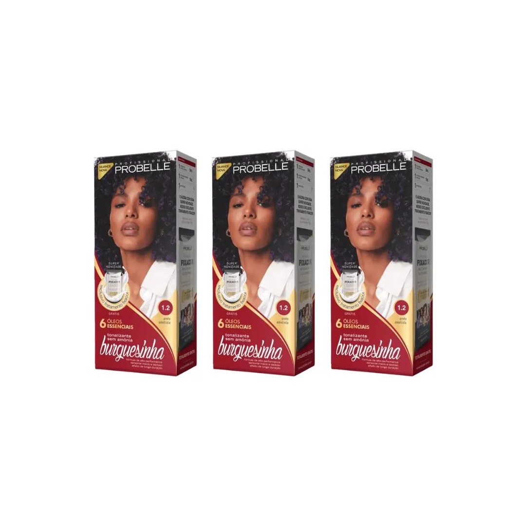 Coloraçao Probelle Burguesinha 1.2 Preto Ametista-Kit C/3un