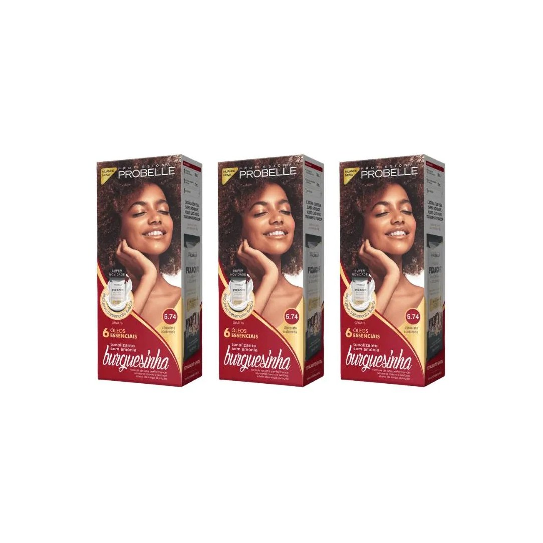 Coloraçao Probelle Burguesinha 5.74 Chocolate Acobreado-3un
