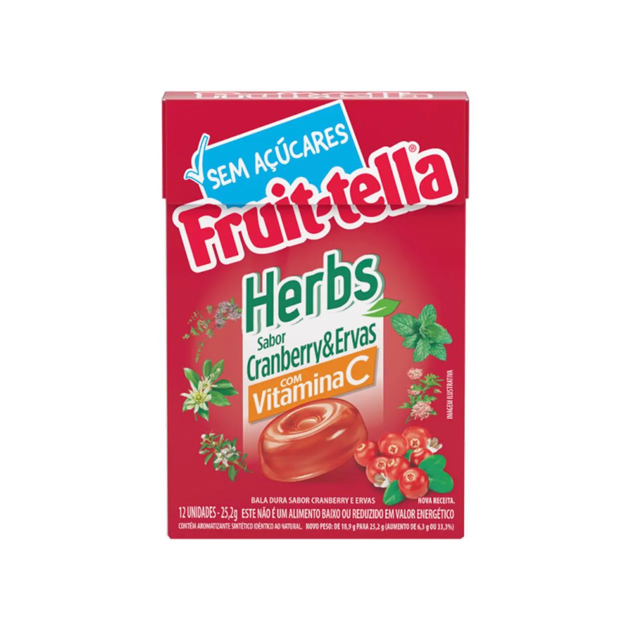 Bala Fruit-Tella Herbs Cranberry e Ervas 12 unidades