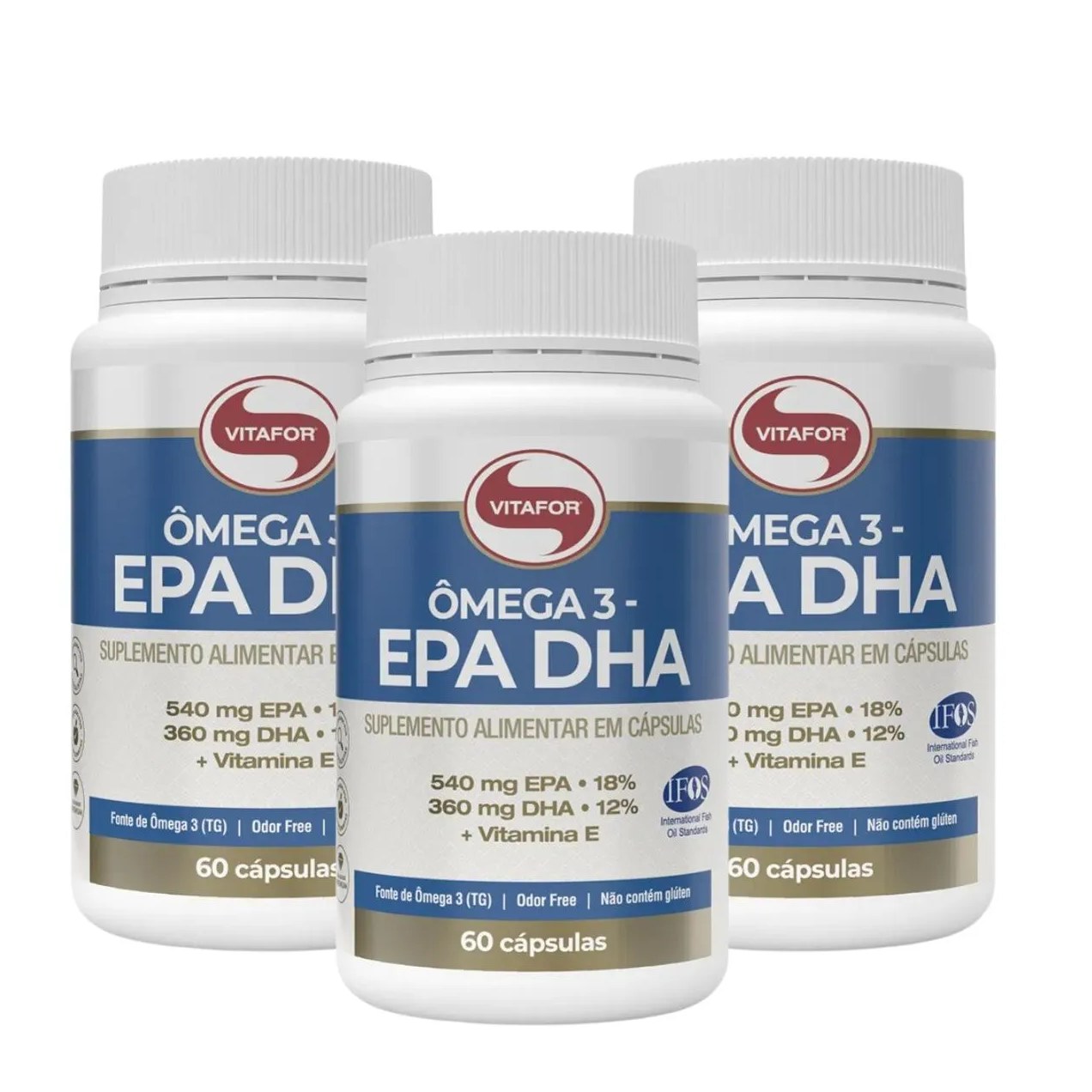 Kit 3 Ômega 3 Dha 540mg Epa 360mg Vitamina e 60 cápsula Vitafor