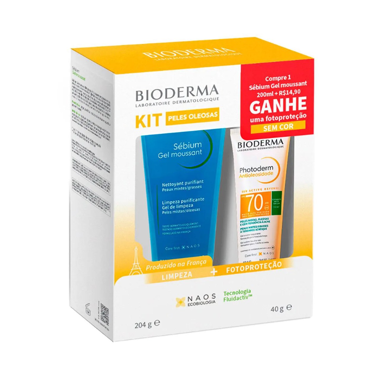 Kit Bioderma Peles Oleosas Sebium Gel Moussant 200ml + Photoderm Antioleosidade FPS70 Neutro 40ml