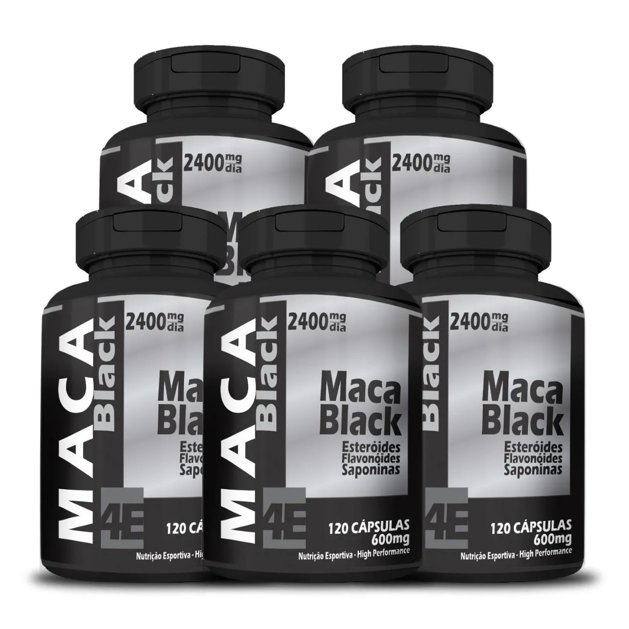 Kit com 5 Potes Maca Black 600mg 120 cápsulas